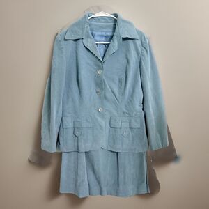 Vtg Roth Le Cover Skirt Suit Women Size 12 Suede Blue 2 Piece Blazer Skirt Y2K
